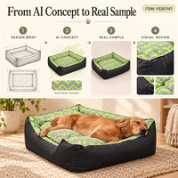 Coussin carré pour chien Yangyangpet en tissu tissé noir et vert lime avec rayures