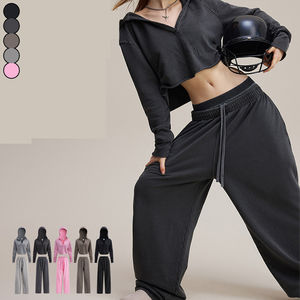Ropa personalizada para mujer, Sudadera con capucha y media cremallera, pantalones holgados con cordones para mujer, sudaderas cortas, pantalones de chándal de pierna ancha - Product Image 1
