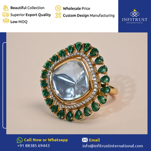 Énorme demande bijoux de mode vêtements de fête de mariage femmes blanc et vert Polki clouté orné Polki Stone anneaux à vendre - Product Image 2