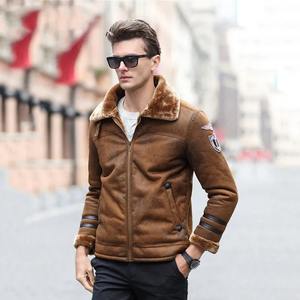 Manteau d'hiver européen grande taille pour homme Veste en cuir suédé épaisse et chaude en fausse laine d'agneau Tissu en toile Style peau de mouton - Product Image 5