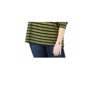 T-shirt girocollo a righe da donna Michael Kors taglie forti 0X, lunga, casual, in cotone e poliestere, con stampa ricamata, verde - Product Image 3