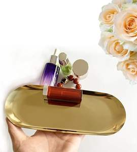 Bandeja de servicio dorada decorativa ovalada, plato de adornos, bandeja de tocador cosmético de maquillaje de acero inoxidable, plato de repostería de Color personalizado - Product Image 5