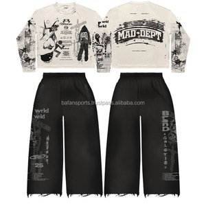Transpirable Precio bajo Logotipo personalizado Impreso Hombres Sudor para hombres Dos piezas Jogging Wear Sweat Suit Set - Product Image 2