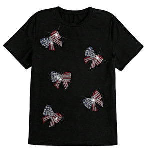 Camisetas de verano con diamantes de imitación para mujer, camisetas informales de algodón redondas ajustadas de manga corta para mujer, camisetas para mujer con diamantes de imitación - Product Image 1