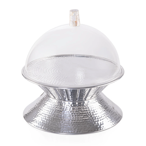 La décoration de gâteau au design martelé plaqué argent de forme ronde utilise un support à gâteau à vendre support à gâteau à bas prix avec dôme en verre - Product Image 1