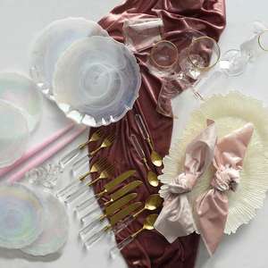 Juegos de cubiertos de metal estilo occidental con mango de acrílico transparente acabado dorado para el hogar y la boda juegos de cubiertos de vajilla - Product Image 5