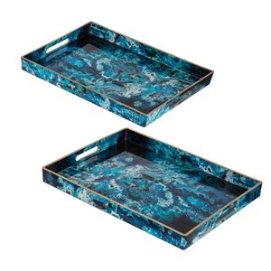 New Looking Metal <b>Tray</b> With Golden Handles Trendy Rounded Shape Handmade Designer <b>Snacks</b> & Water Serving <b>Trays</b> Use - Product Image 3
