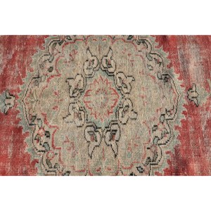 พรมตุรกีโบราณพื้นที่ขนาดใหญ่4.1 x 7.8ft คลาสสิกสีแดงสีเบจแอบสแตรกต์วัสดุขนสัตว์ยางขนาด10มม. สำหรับตกแต่งห้องโถง - Product Image 5