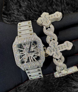 Latest Fashion Square <b>Men</b> Watch 14K <b>Gold</b> Finish Lab Grown Diamond VVS Clarity Mechanical Quartz Smart <b>White</b> Dial with <b>Bracelet</b> - Product Image 4