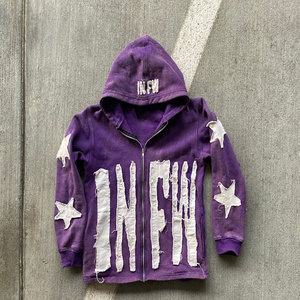 Unisex Acid Washed Embroidered Rhinestone Heavyweight 100% Cotton Fleece <b>Zipper</b>-Up Oversized Hoodie Winter Streetwear Customized - Product Image 3