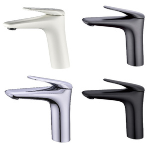 Robinet de lavabo de salle de bain en laiton massif à poignée unique avec valve en céramique, à poser sur le plan, mitigeur cascade eau chaude/froide pour usage domestique et hôtelier - Product Image 1