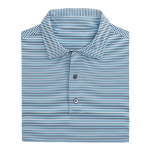 T-shirt de golf décontracté pour hommes avec logo personnalisé de haute qualité à imprimé rayé rouge et à séchage rapide en élasthanne/polyester - Product Image 1