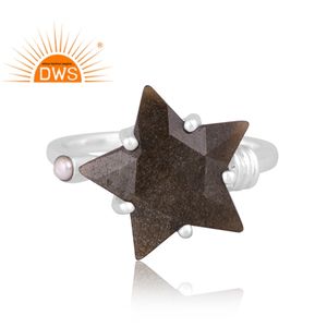 แหวนพลอยออบซิเดียนสีเงินสเตอร์ลิงและสีทองเงางามแหวนวางซ้อนกันได้ออกแบบโดยผู้ผลิตเครื่องประดับตามความต้องการ - Product Image 2