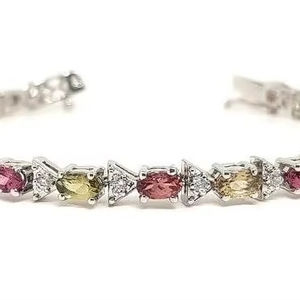 Women's <b>Bracelet</b> Natural <b>Tourmaline</b> Gemstone Chakra Bangle anniversary Christmas Handmade Jewelry 925 Sterling Silver <b>Bracelet</b> - Product Image 1