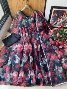 Estilo de Bollywood Ropa informal étnica Impreso Anarkali Vestido de buena calidad Impreso Organza Seda Anarkali Traje Totalmente cosido - Product Image 4