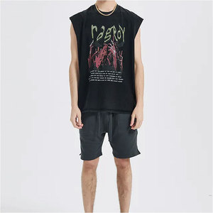 T-shirt sans manches imprimé streetwear d'été, coton, épaules larges, manches coupées, débardeur ample, délavage acide - Product Image 2