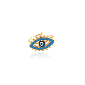 Anillo abierto geométrico pequeño Ojo de diablo azul con pestañas anillo de esmalte azul latón sólido 18K chapado en oro anillos de regalo de fiesta de Halloween - Product Image 1