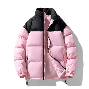 High Street Men's <b>Long</b> Sleeve Winter Jacket Windproof Full Zipper Stand Collar Bubble Design Cozy Cotton <b>Canvas</b> Fabric Plus Size - Product Image 1