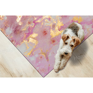 Alfombra Brillante - Alfombras Doradas Elegantes, Alfombra Estampada de Mármol Rosa y Dorado, Alfombra Delgada No Tejida - Product Image 5