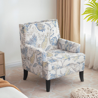 Ensemble de canapés de salon modernes Camelia, en tissu de lin rembourré, avec fauteuil à rivets et pieds en bois, matériaux de haute qualité, pour villa