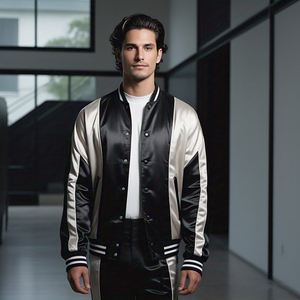 เสื้อแจ็คเก็ตซาตินแบบมีซิปทรงบอมเบอร์สำหรับผู้ชาย แจ็คเก็ตซาตินแบบ Letterman สำหรับกิจกรรมกลางแจ้ง เสื้อโค้ทซาตินสไตล์สตรีทแฟชั่น เสื้อแจ็คเก็ตซาตินทรงบอมเบอร์ทันสมัย - Product Image 5