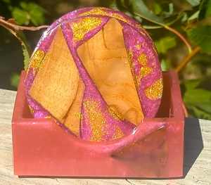 Posavasos de piedra hechos a mano con madera y resina epoxi, venta al por mayor, juego de posavasos a granel de La India, posavasos de protección de bebidas duraderos - Product Image 6