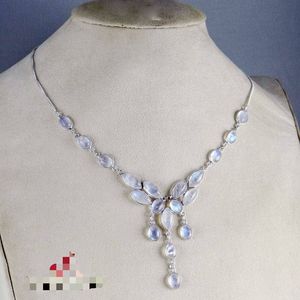 สร้อยคอมูนสโตนสีรุ้งธรรมชาติสีเงินล้วนสำหรับใส่ไปงานปาร์ตี้เครื่องประดับอัญมณีแบบหลวมของขวัญสายโซ่สำหรับเธอ - Product Image 2