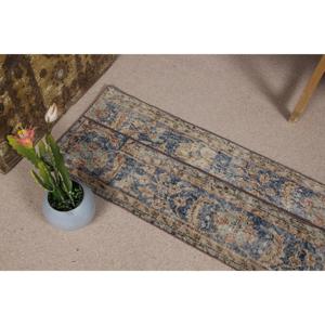 Alfombra Turca de 1.7x4.3 pies, Alfombra Vintage, Alfombra de Lana con Diseño de Camuflaje Azul - Product Image 5