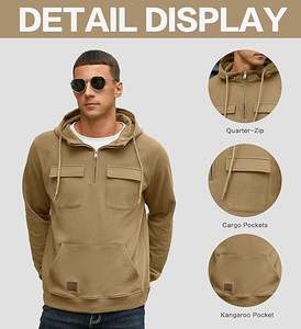 Sweats à capuche cargo pour hommes Quarter Zip Sweatshirts Tactical Pullover Casual Gym Athletic Hooded Sweatshirts - Product Image 4