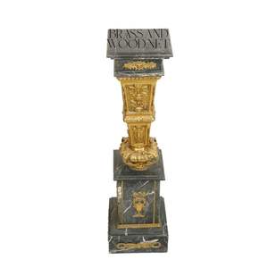 Socle antique de luxe en marbre gris avec sculptures baroques en laiton ornées - Product Image 1
