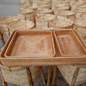 Juego de bandejas de ratán personalizables Tampa con asas, arte ecológico VGreen para suministros de fiestas de boda, servicio de café y cocina - Product Image 1