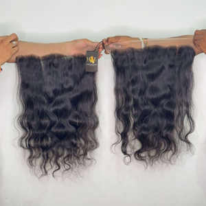 Extensiones de cabello humano natural de templo indio, cierre de encaje de cabello crudo rizado Paquetes de ondas profundas frontales con frontal de encaje fino HD - Product Image 1