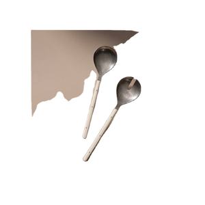 Service à salade en acier inoxydable de qualité supérieure avec poignée incrustée d'os fait à la main en argent et poignée incrustée d'os ensemble de service à salade - Product Image 1