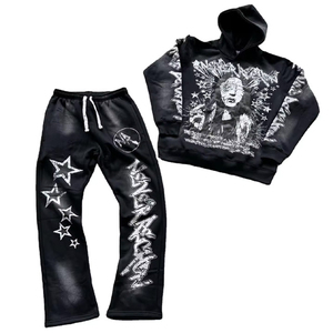 OEM personalizado DTG y puff impreso sudaderas con capucha y pantalones de chándal conjunto para los hombres de alta calidad 100% francés Terry - Product Image 1