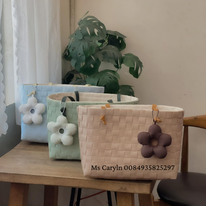 Bolso de lona informal con estampado geométrico y asas de cuero marrón para uso diario de mujeres - Product Image 5