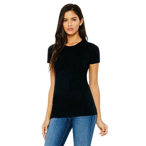Hombro Taping Longitud del cuerpo más largo 100% Airlume Peinado y anillo de algodón hilado 32 Single 4,2 oz Negro sólido Mujer Slim Fit Camiseta - Product Image 1