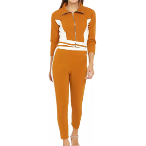 Diseño personalizado al por mayor de chándal de dos piezas de las mujeres de cuello alto chándal de algodón ajustado chándal - Product Image 4