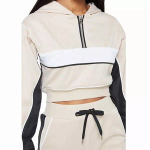 Nouveau élégant femmes quart fermeture éclair recadrée survêtements à capuche et cordon taille pantalons de survêtement ensembles pour adultes filles - Product Image 6