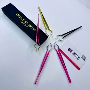 Pince à cils GETUP BROSONS IMPEX anti-magnétique et anti-statique, longueur 10 mm, rose/or/noir, isolation personnalisée, couleur noire, en acier inoxydable - Product Image 6