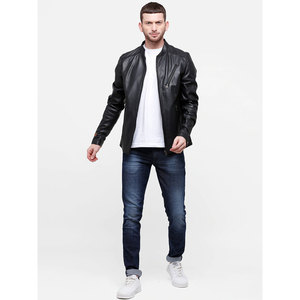 Custom Made Men's Genuine Sheep Skin Leather <b>Jacket</b> with Stand Collar Long Sleeves and Fashionable Styles Canvas Fabric - Product Image 5