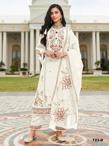 Ensemble pakistanais en coton PV avec broderie lourde en viscose, travail de fils multiples, zari, séquence, salwar kameez et dupatta - Product Image 4