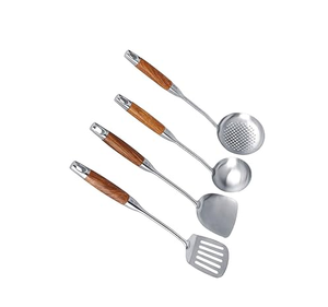 Mirrored stainless steel <b>Cooking</b> <b>Spoon</b> 4-Pieces <b>Wood</b> Handle Manufacturer Wholesale Stainless Steel <b>Cooking</b> <b>Spoon</b> - Product Image 5