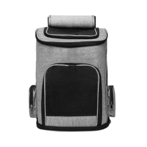 Gray Oxford Pet <b>Backpack</b> Carrier With Mesh Window Zipper Closure For <b>Cats</b> Breathable Design - Product Image 1