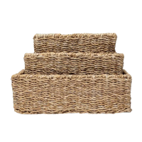 Panier de rangement rectangulaire vintage rustique en jonc de mer avec poignées, écologique, couleur et taille personnalisables, pour la maison et le bureau