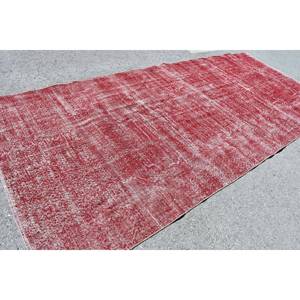 Modern Turkish Rug 5.8 X 13.5 ft <b>Red</b> Patchwork Design Wool <b>Material</b> with Latex Backing - Product Image 4