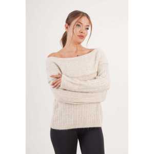 Pull en tricot à col Madonna orné de pierres, épaules dénudées, pour un style décontracté d'hiver - Product Image 3
