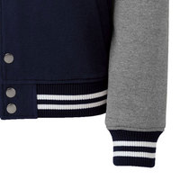 Blouson universitaire à capuche pour homme, bleu marine et gris, en polaire, avec fermeture à boutons-pression, ourlet côtelé et poignets rayés, vêtement d'extérieur décontracté, fabricant