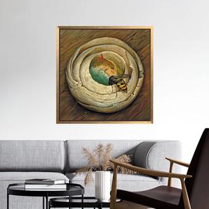 Impression sur toile abstraite moderne rose et orange - Décoration élégante pour la maison/le bureau, encadrée en or - Product Image 1