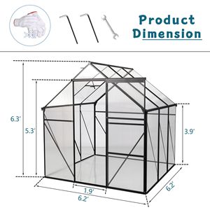 LIVRAISON À DOMICILE Serre de jardin extérieure tout temps en polycarbonate robuste en aluminium noir 6x6 pieds avec base surélevée et ancrage - Product Image 3