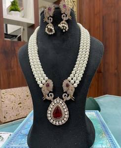 Designer Matt Gold Plated Bridal <b>Necklace</b> <b>Set</b> with Earrings Polki Jewelry for <b>Wedding</b> Parties & Engagement Made of Brass - Product Image 1